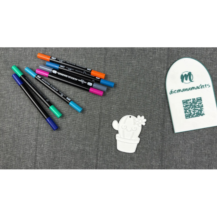 Kaktus mit Blüte und Topf mit Aufhängung