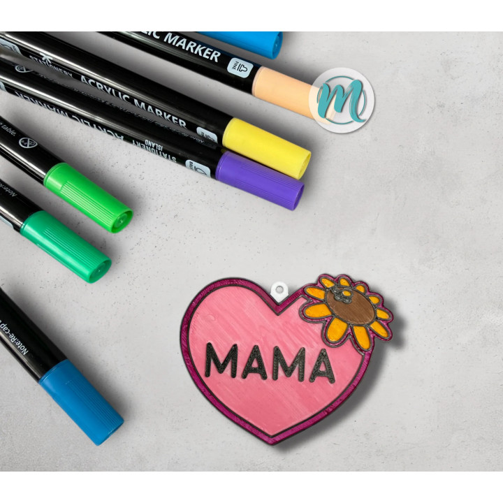3D-Ausmalbild Mama mit Sonnenblume – DIY Herz aus PLA