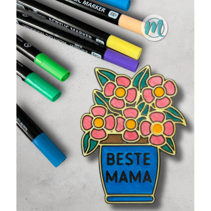 3D-Ausmalbild Blumentopf Beste Mama – DIY Geschenk aus PLA