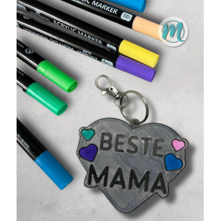 3D-Ausmal-Schlüsselanhänger Beste Mama – DIY Herz Geschenk