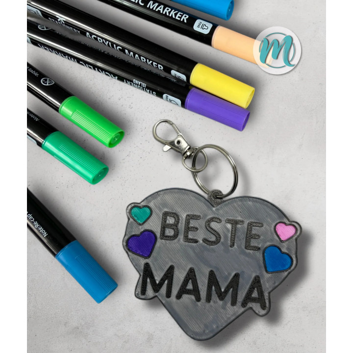 3D-Ausmal-Schlüsselanhänger Beste Mama – DIY Herz Geschenk